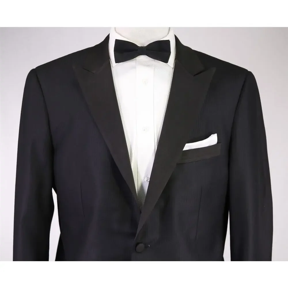Dormeuil Custom Tailored Black Tonestripe Peak Lapel Tuxedo Formal Blazer 42R